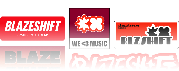 Illustration avec plusieurs déclinaisons du mot et logo de Blazeshift